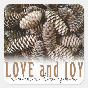Adesivo Quadrado Rustic Holiday Love and Joy Pine Cone