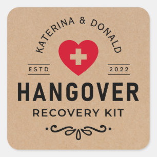 Adesivo Quadrado Rustic Kraft Wedding Hangover Recovery Kit Classif