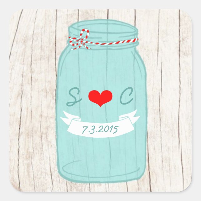 Adesivo Quadrado Rustic Mason Jar no Latido Ilustrated Wedding (Frente)