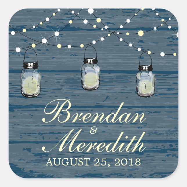 Adesivo Quadrado Rustic Mason Jar String de Luzes (Frente)