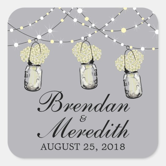 Adesivo Quadrado Rustic Mason Jar String de Luzes (Frente)