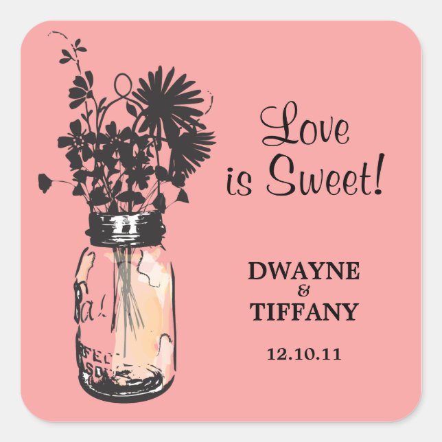 Adesivo Quadrado Rustic Mason Jar & Wildflower (Frente)