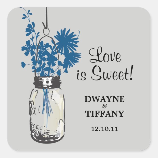 Adesivo Quadrado Rustic Mason Jar & Wildflower (Frente)