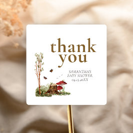 Adesivo Quadrado Rustic Mushroom Woodland Baby Shower