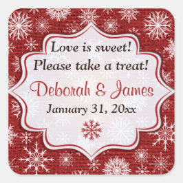 Adesivo Quadrado Rustic Red Burlap Snowflakes Casamento Favor Stick