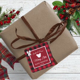 Adesivo Quadrado Rustic Red Plaid Merry Little Baby Shower