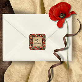 Adesivo Quadrado Rustic Red Poppies Casamento Envelope Sticker Seal