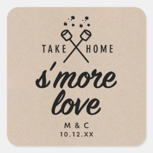 Adesivo Quadrado Rustic S more Love Kraft Casamento Favor Quadrado