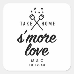 Adesivo Quadrado Rustic S more Love Wedding Favor Square Sticker