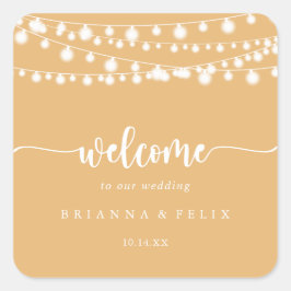 Adesivo Quadrado Rustic String Lights Yellow Wedding Welcome