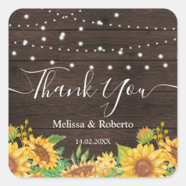 Adesivo Quadrado rustic sunflower lights wedding