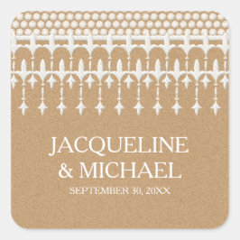 Adesivo Quadrado Rustic Vintage Lace Kraft - Tipografia de Script d