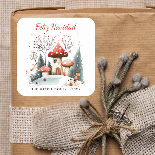 Adesivo Quadrado Rustic Watercolor Winter Woodland Feliz Navidad