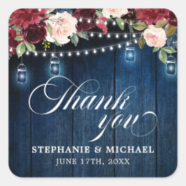 Adesivo Quadrado Rustic Wood Burgundy Floral Mason Jar Wedding