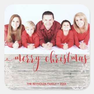 Adesivo Quadrado Rustic Wood Felry Christmas - Photo Sticker