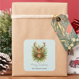 Adesivo Quadrado Rustic Woodland Deer Head with Winter Foliage -