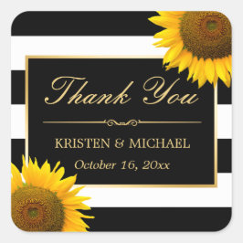 Adesivo Quadrado Rústico Amarelo Sunflower Black White Obrigado