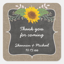 Adesivo Quadrado Rústico Burlap Sunflower: Vinheta de casamento