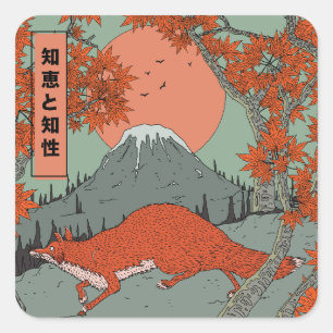 Adesivo Quadrado Sabedoria e inteligência arte japonesa vintage de
