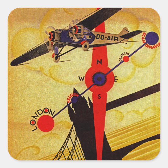 Adesivo Quadrado Sabena Art Deco Compass (Frente)
