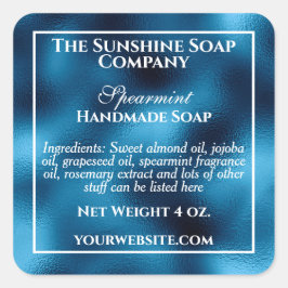 Adesivo Quadrado Sabões e cosméticos azuis de folha azul com estilo