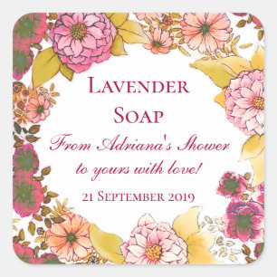Adesivo Quadrado Sabões Rústicos Rosa para Presentes Florais para C
