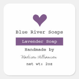Adesivo Quadrado Sabonete Lavanda Roxo Coração Feito à Mão