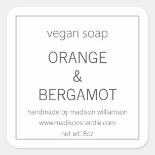 Adesivo Quadrado Sabonete Vegano   Simples Minimalista Cinza e Bran