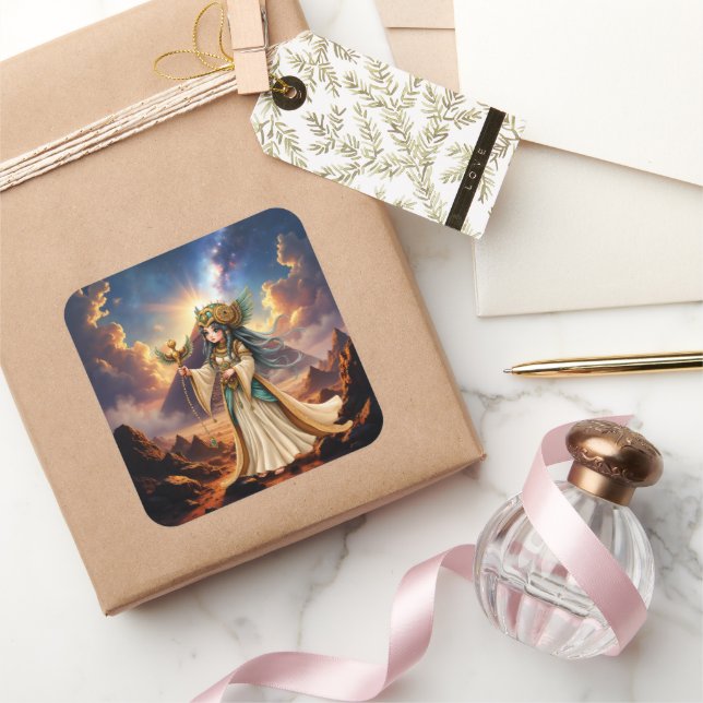 Adesivo Quadrado Sacerdotisa Celestial da Pirâmide Dourada. (Presentear)