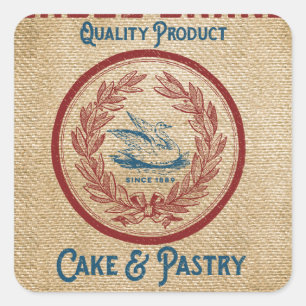 Adesivo Quadrado Saco da farinha da pastelaria do bolo do vintage