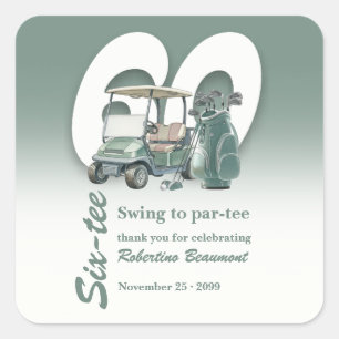 Adesivo Quadrado Saco de Golfe Verde Clássico para Aniversário de 6
