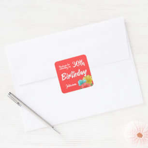 Adesivo Quadrado Sacos de Presentes de Aniversário de 30 anos com F