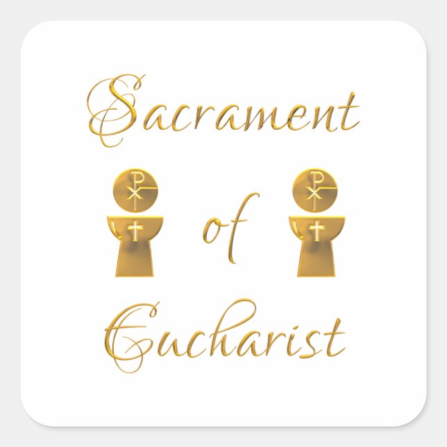 Adesivo Quadrado Sacramento ouro de Eucharist Host e Chalice (Frente)