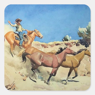 Adesivo Quadrado "Saddle Stock" Arte Ocidental de Maynard Dixon