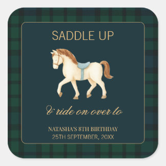 Adesivo Quadrado Saddle Up Vintage Preppy Horse Birthday