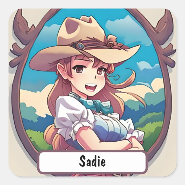 Adesivo Quadrado Sadie A Cowgirl, Com O Nome Personalizado! (Frente)