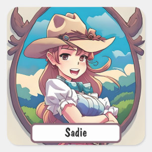 Adesivo Quadrado Sadie A Cowgirl, Com O Nome Personalizado!