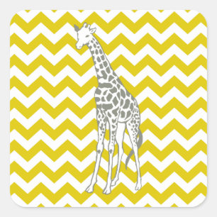 Adesivo Quadrado Safari dourado Chevron da papoila com girafa do