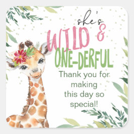 Adesivo Quadrado Safari Pink Giraffe Wild One Party