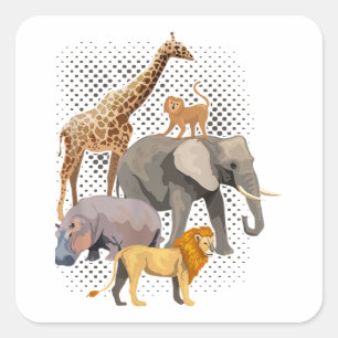 Adesivo Quadrado Safari Squad African Safari Animal Engraçado Zoo A