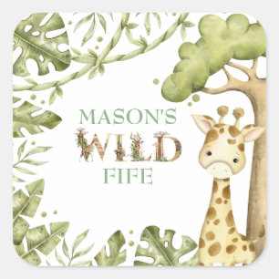 Adesivo Quadrado Safari Wild One Watercolor Birthday