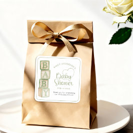 Adesivo Quadrado Sage Baby Blocks Baby Shower Favor Sticker