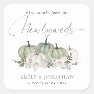 Adesivo Quadrado Sage Cream Pumpkins Florals Obrigados de Newlyweds