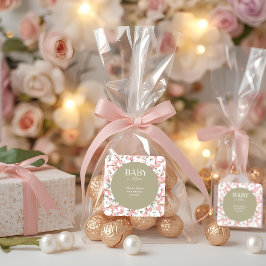 Adesivo Quadrado Sage Green Baby Bloom Chá de fraldas Convite