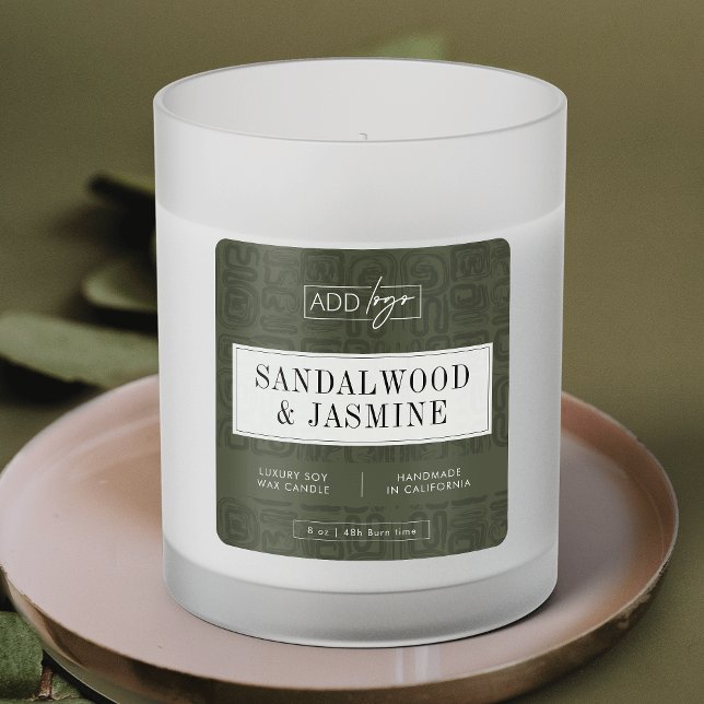 Adesivo Quadrado Sage Green Bohemian Pattern Candle Jar Product (Neutral boho sage green business logo square product label design)
