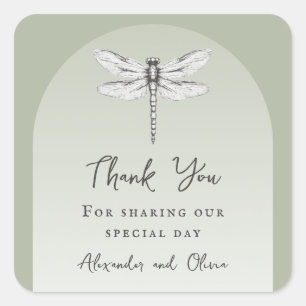 Adesivo Quadrado Sage Green Dragonfly Wedding