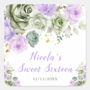 Adesivo Quadrado Sage Green e Purple Floral Sweet Sessenta