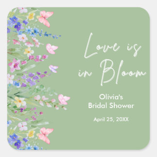 Adesivo Quadrado Sage Green Floral Love is in Bloom Bridal Shower 