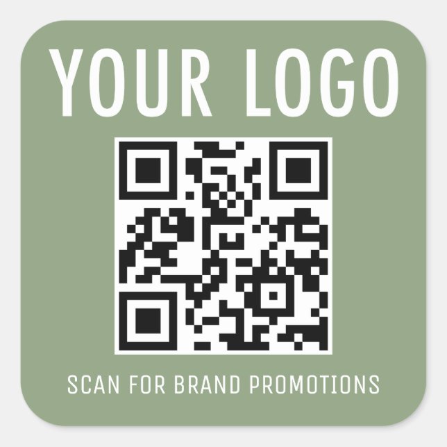 Adesivo Quadrado Sage Green QR Code Stickers Business Logo Square (Frente)
