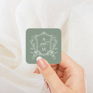 Adesivo Quadrado Sage Green Vintage Casamento de Crest
